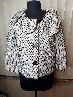 Donna Rae Womens White & Black Polka Dot Collar Cropped Jacket Size 4